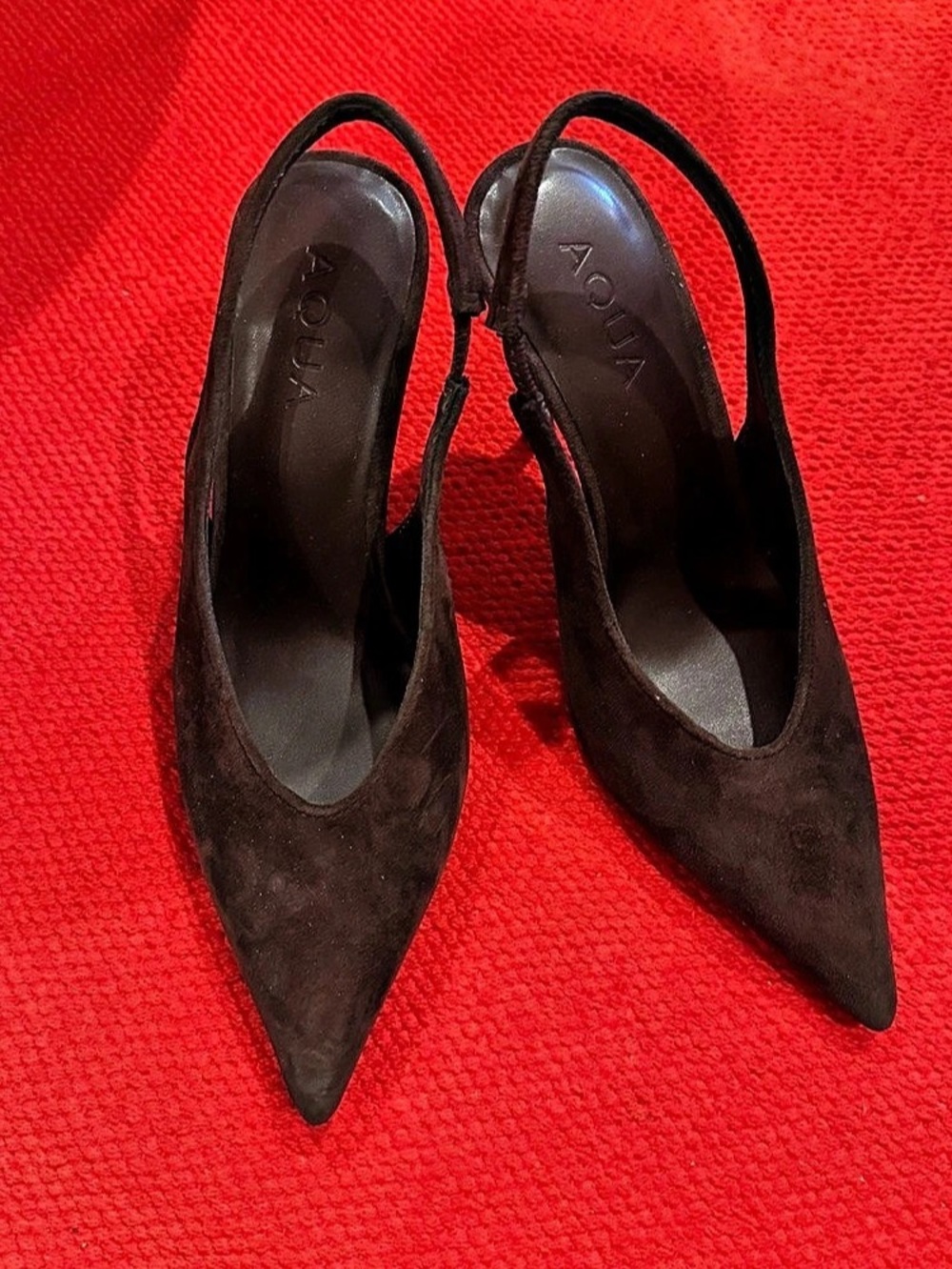 Aqua Pointed Toe Slingback Heels in Brown